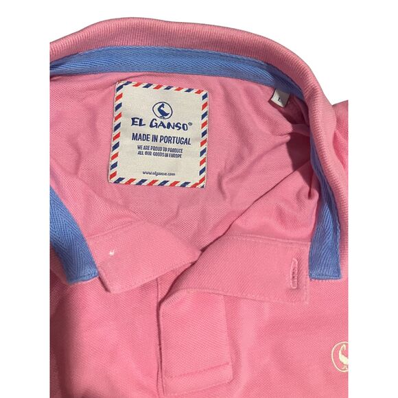 El Ganso Men’s Polo Shirt Pink Blue Trim 100% Cotton Size L Made in Portugal - Picture 8 of 8